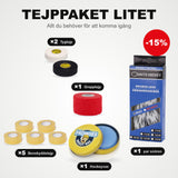 Balíček pásek malý: 5x Páska na chrániče, 2x textilní páska, 1x omotávka, 1 pár tkaniček do bruslí a hokejový vosk